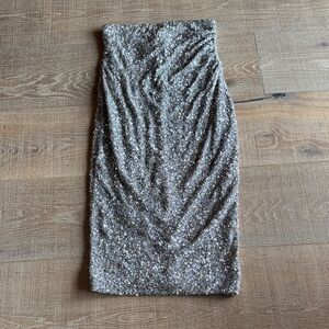 NWT Express Sparkling Silver Sequin ruched Skirt S